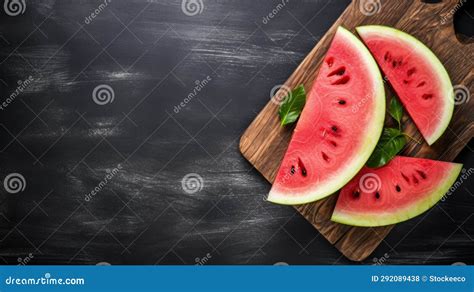 Sliced Watermelon On Wooden Board With Green Leaves Uhd Image Stock