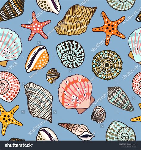 Sea Shells Fossils Mollusks Seamless Pattern Stock Vector Royalty Free