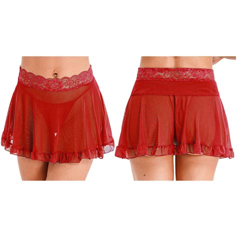 De Iefiel Damen Mesh Minirock Sexy Faltenrock Durchsichtig Mit Spitze