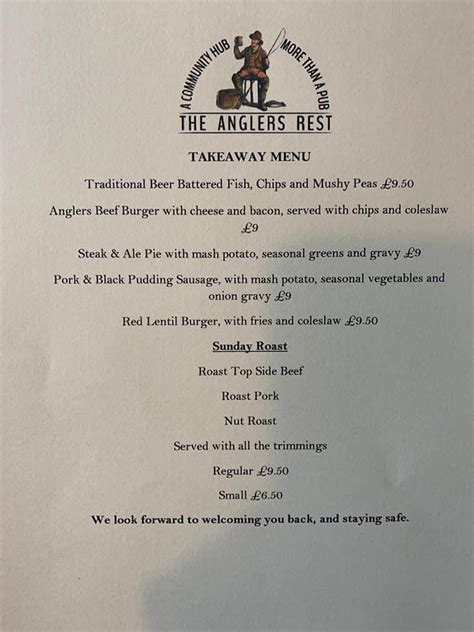 Menu At The Anglers Rest Bamford Pub And Bar Bamford