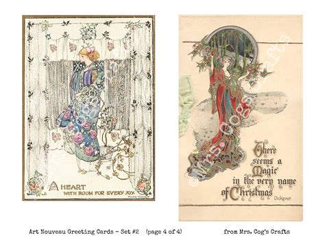 Art Nouveau Greeting Cards Set 2 Holiday Postcards Digital Etsy