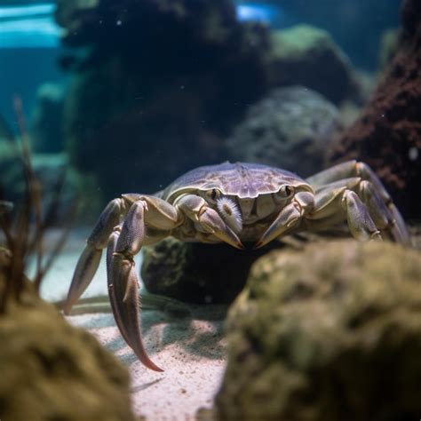 Premium AI Image | A crab is in an aquarium with rocks and water.