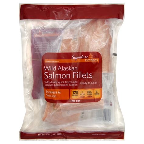 Signature Salmon Fillets Wild Alaskan Boneless And Skin On 16 Oz From