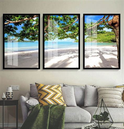 Quadros Decorativos Paisagem Mar Arvore Moldura E Vidro No Elo