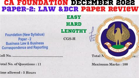 CA Foundation Dec 2022 Law Bcr Paper Review CA Foundation Law Bcr