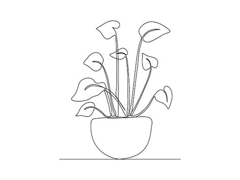 Premium Vector Continuous Single Line Drawing Of House Plant In A Pot