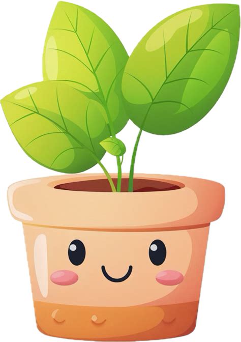 Cartoon Potted Plant With Happy Face Png