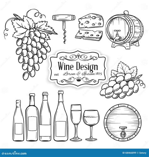 Vector Hand Draw Wine Icons Set On White Stock Vector Illustration Of