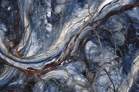 Abstract Blue And White Marble Texture Background Acrylic Painting With