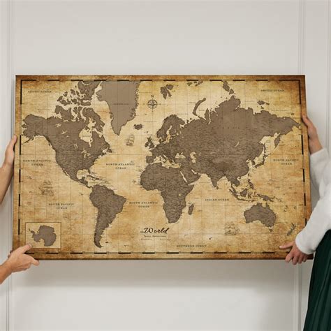 Personalized World Map Push Pin Map Pinboard Cork Canvas Etsy