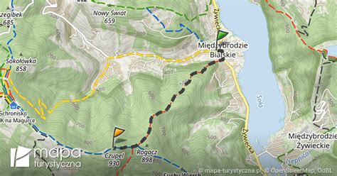 Trasa Międzybrodzie Bialskie skrzyżowanie Czupel mapa turystyczna pl