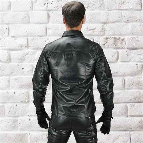 Mens Classic Style Leather Shirt Black Leather Shirt Lambskin Leather Shirt T For Men