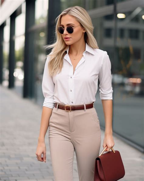 White Shirt With Beige High Waisted Pants Sumissura