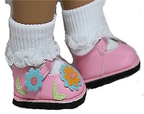 Pink Mary Janes Shoes With Flower Design Fits 18inch American Girl