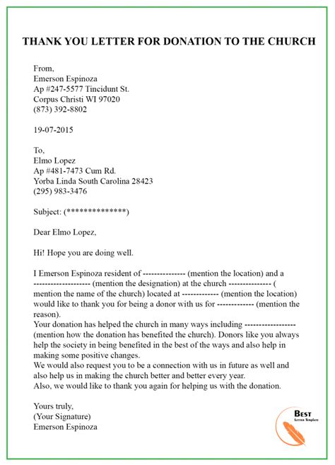 Thank You Letter Template For Donation Sample And Examples