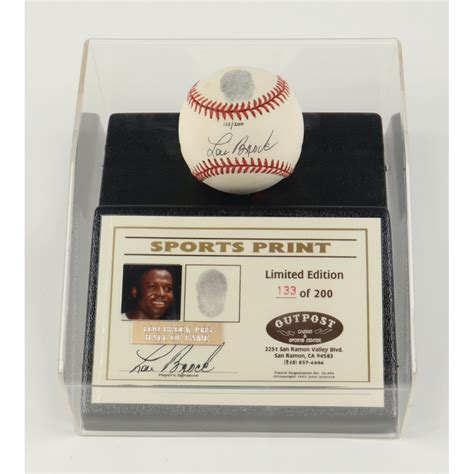 Lou Brock Signed Le Onl Baseball Display With Thumbprint Beckett