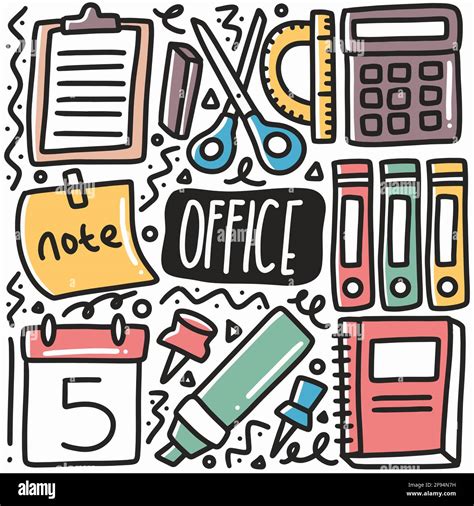 Hand Drawn Office Equipment Doodle Set Stock Vector Image Art Alamy