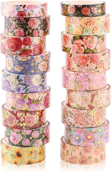 18 Rolls Washi Tape Set Flower Multi Pattern Decorative Masking Tape