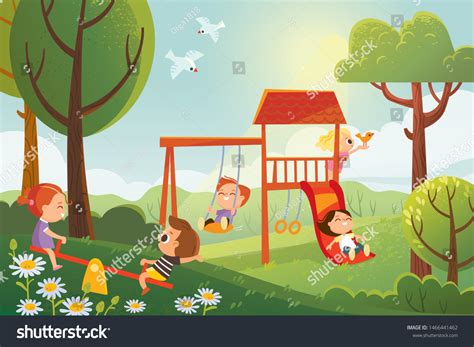 Children Playground Kids Playing Outside Summer Stock Vector (Royalty ...