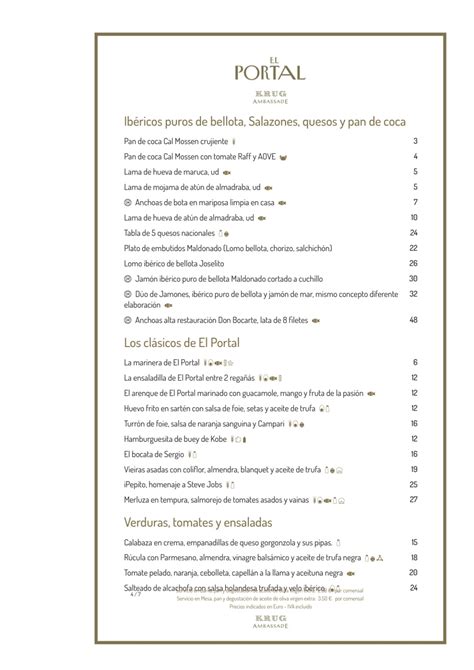 Menu 2024 El Portal Krug Ambassade In Alicante Alacant Thefork