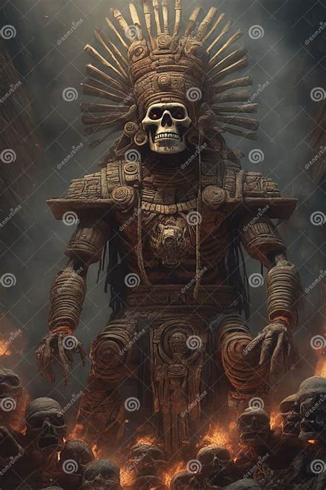 Mictlantecuhtli The Ancient Aztec God Of The Underworld Above A Pile