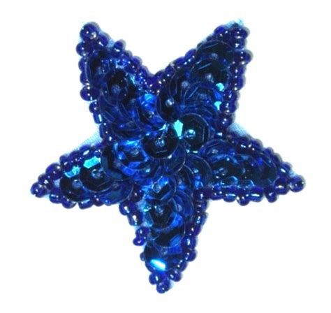 Sequin Beaded Applique Blue Star Applique