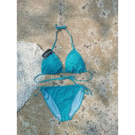 Jual BK 3301 R Motif Hijau Toska Dot Bikini Pantai Segitiga Ikat Busa