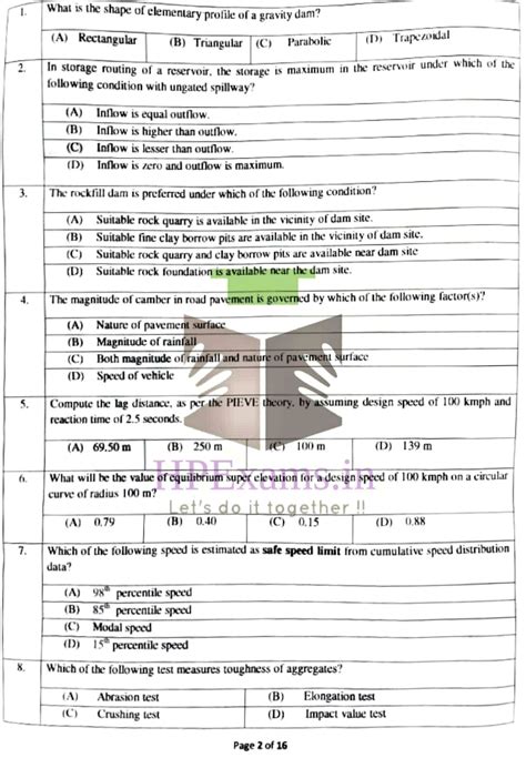 HPPSC AE Civil PWD Question Paper HPExams In