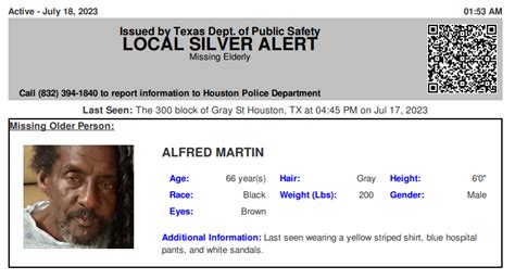 Texas Alerts On Twitter ACTIVE SILVER ALERT For Alfred Martin From