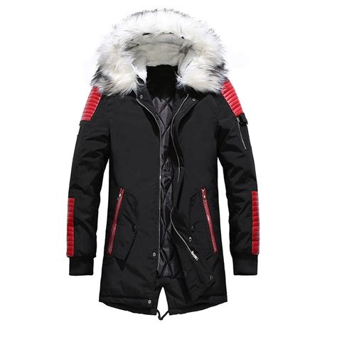 Winter Fur Collar Men's Long Coat Thick Jacket for Men Hooded Coats Men ...