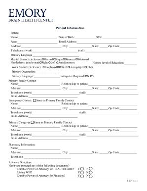 Fillable Online Cognitive Neurology New Patient Packet Emory