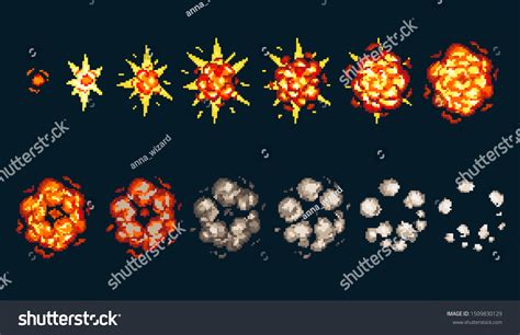 Pixel Art Explosion Game Icons Set Stock Vector (Royalty Free ...