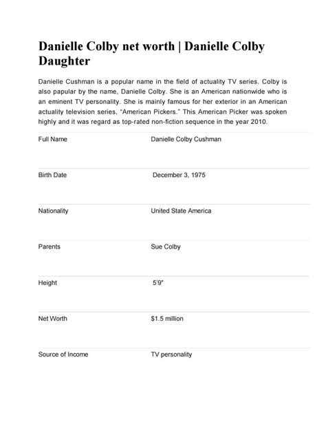 Danielle Colby net worth | Danielle Colby Daughter by WickedFacts - Issuu