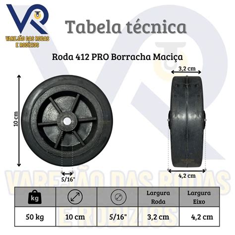 Rodinha Roda 412 PRO Borracha Maciça Carga 50kg Eixo 5 16 Varejão