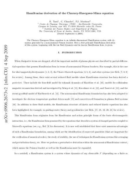 (PDF) Hamiltonian derivation of the Charney–Hasegawa–Mima equation