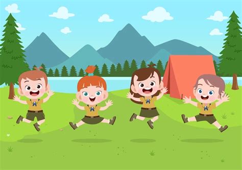 Niños Exploradores En La Ilustración Del Campamento Vector Premium