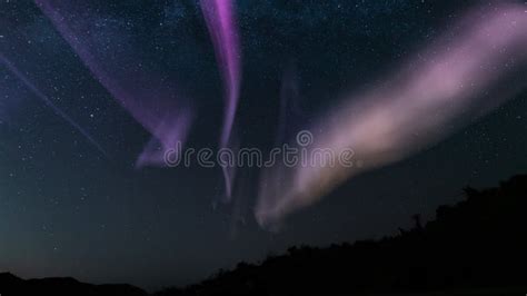 Aurora Purple And Milky Way Galaxy Over Hills Stock Footage Video Of