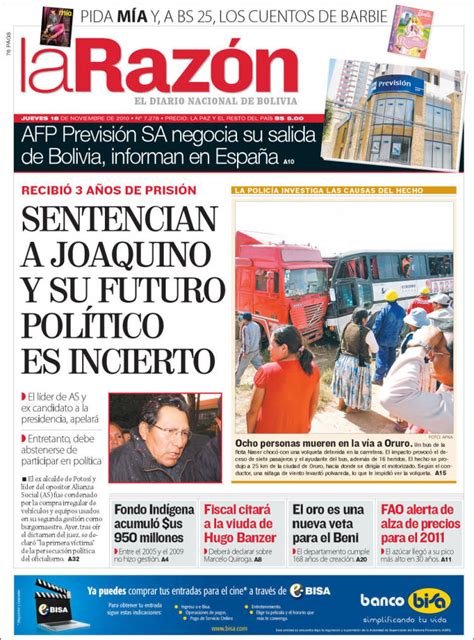 Portada Del Periódico La Razón Bolivia Todos Los Periódicos De