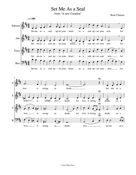 Set Me As A Seal Sheet Music For Flute French Horn Bassoon Clarinet Bass Mixed Quartet