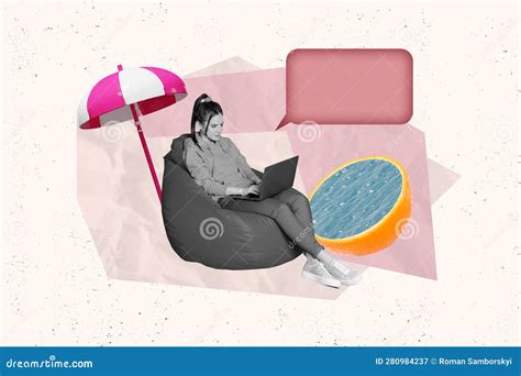 Creative Composite Abstract Collage Photo Of Busy Woman Freelancer Sit