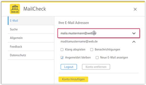 Anzeigereihenfolge der E Mail Adressen im MailCheck ändern