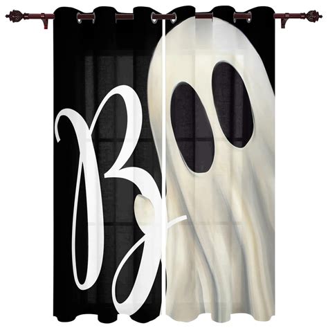 Halloween Pumpkin Ghost Bat Black Outdoor Curtain For Garden Patio