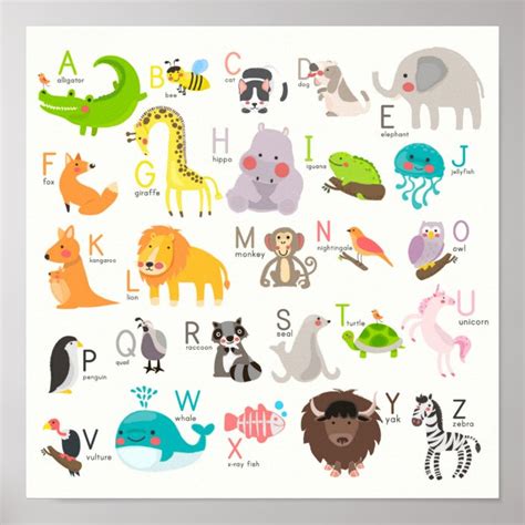 Cute Animal Alphabet Poster | Zazzle