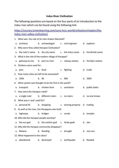 Indus River Valley Worksheet Indus River Civilisation Interactive Worksheet River Valley