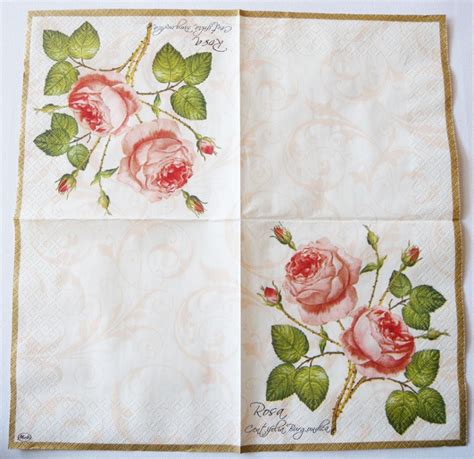 Decoupage Paper Napkins Of Botanical Print Of 2 Pink Roses