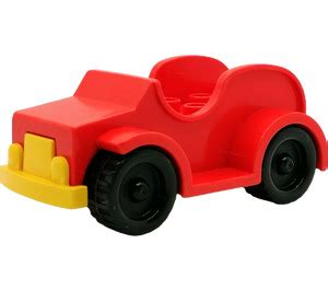 Duplo Red Vehicle Car Oldtimer With Yellow Bumper Black Wheels Brick