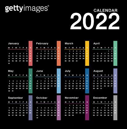 Colorful Year 2022 Calendar Horizontal Vector Design Template Simple