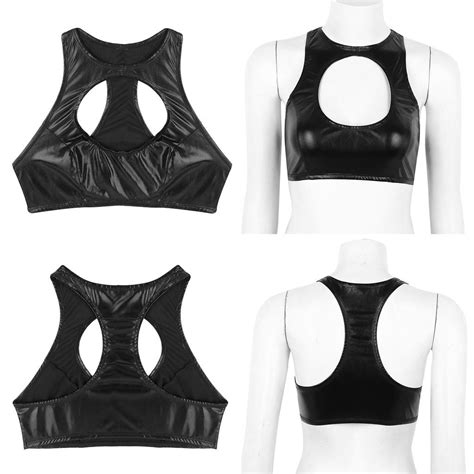 Buy Women S Shiny Metallic Leather Crop Tops Racerback Bustier Rave