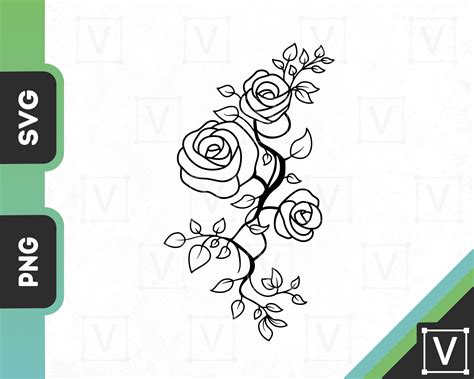 Rose Vine Svg Clipart Roses On Leaf Branches Outlined Etsy