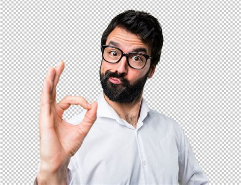 Premium Psd Handsome Man With Glasses Making Ok Sign